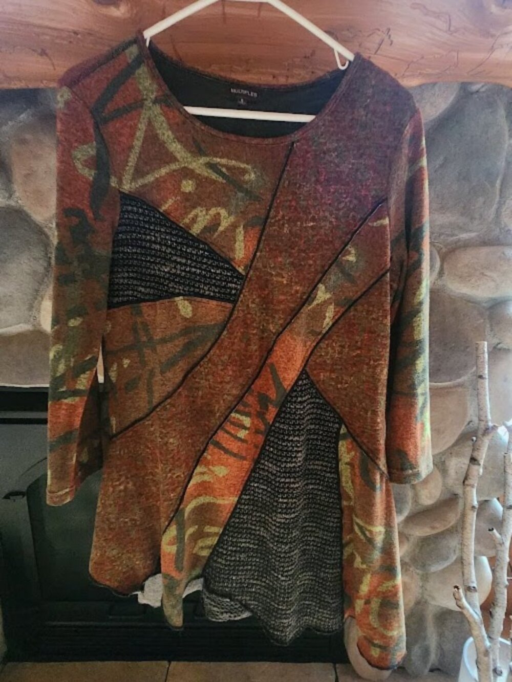 Multiples Patchwork Pullover, Size Small | Rust & Multicolor - Perfect for Fall!